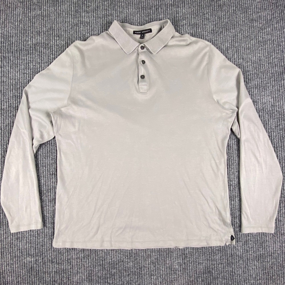 Robert Barakett Polo Shirt Mens Medium Gray Long Sleeve Pima Cotton Casual